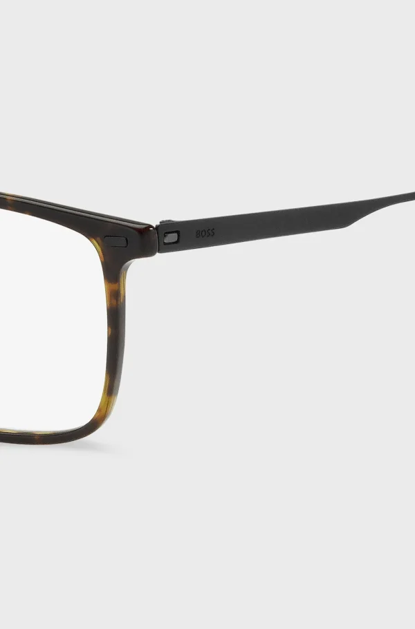 HUGO BOSS Óculos>Armações óticas Em Acetato Havana Com Hastes Em Aço Preto