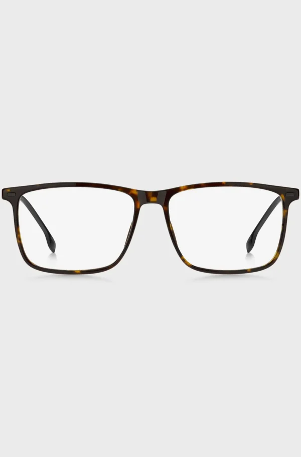 HUGO BOSS Óculos>Armações óticas Em Acetato Havana Com Hastes Em Aço Preto