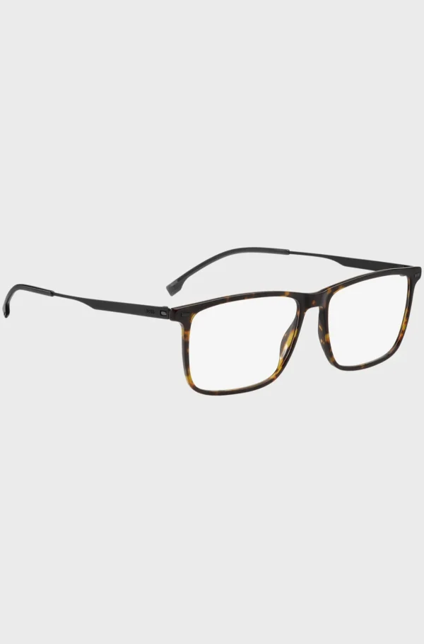 HUGO BOSS Óculos>Armações óticas Em Acetato Havana Com Hastes Em Aço Preto