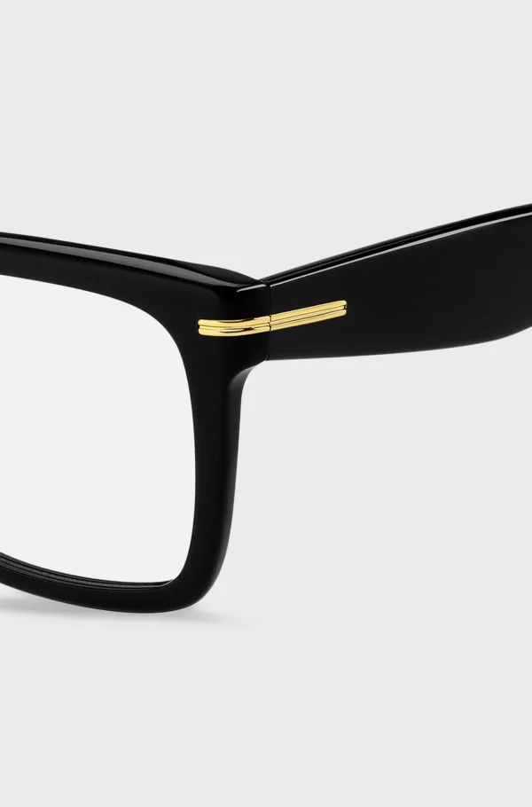 MULHER HUGO BOSS Óculos>Armações óticas Em Acetato Preto Com Dobradiças Douradas