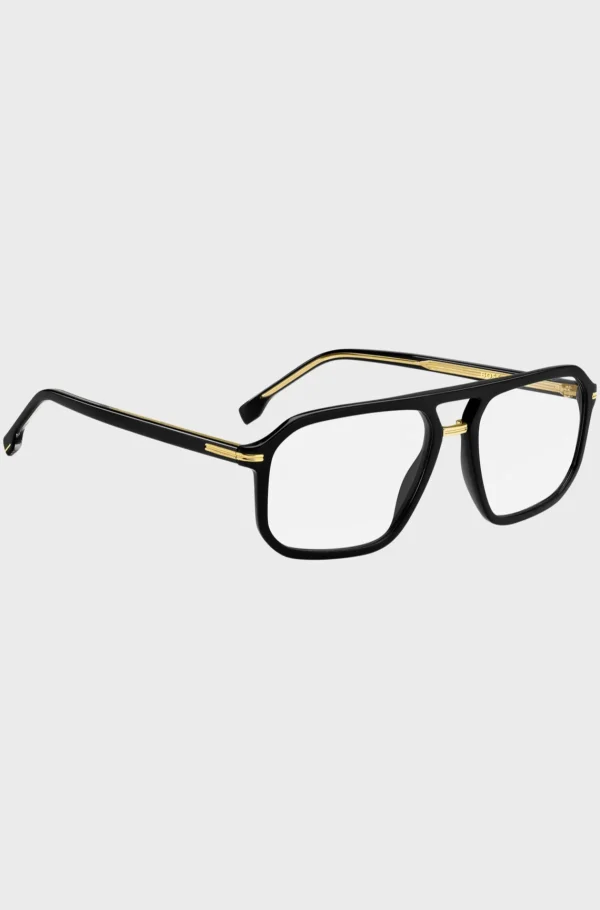 HUGO BOSS Óculos>Armações óticas Em Acetato Preto Com Acabamentos Em Tom Dourado