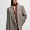 MULHER HUGO BOSS Fatos | Blazers>Blazer Com Fecho Traseiro Em Lã Virgem Risca De Giz