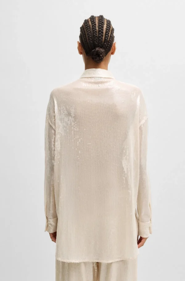 MULHER HUGO BOSS Blusas>Blusa De Ajuste Descontraído Com Lantejoulas E Colarinho Francês