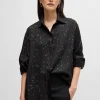MULHER HUGO BOSS Blusas>Blusa De Ajuste Largo Com Estampado E Jacquard De Pontos