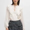 MULHER HUGO BOSS Blusas>Blusa De Ajuste Regular Com Decote Com Cordão E Detalhe De Folhos