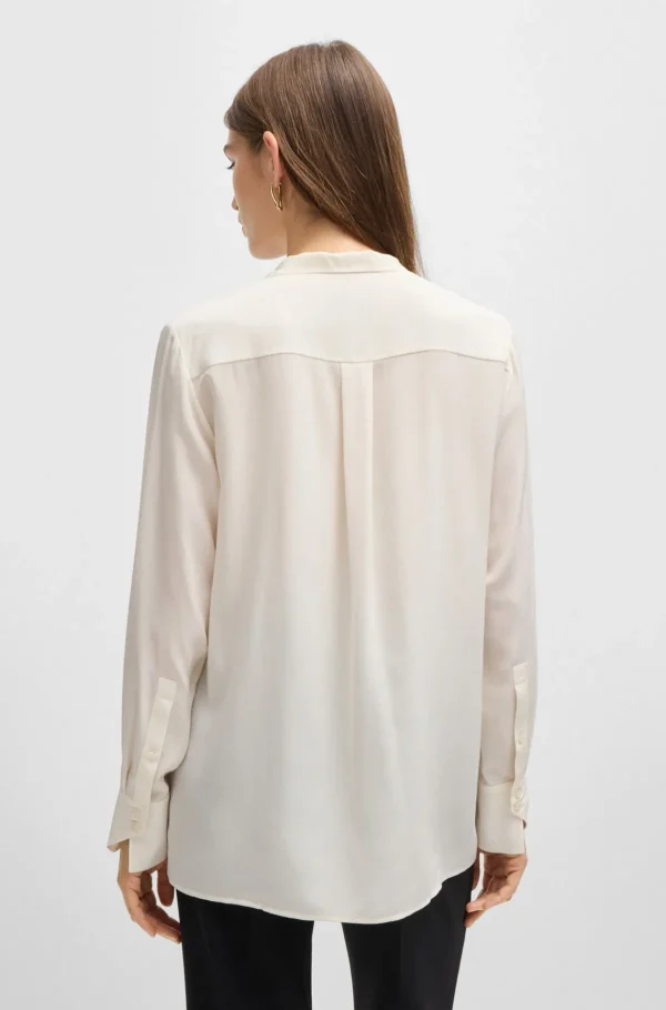 MULHER HUGO BOSS Blusas>Blusa De Ajuste Regular Em Seda Com Colarinho De Laço