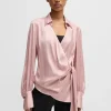 MULHER HUGO BOSS Blusas>Blusa De Ajuste Slim Com Frente Envolvente E Punhos Marcantes