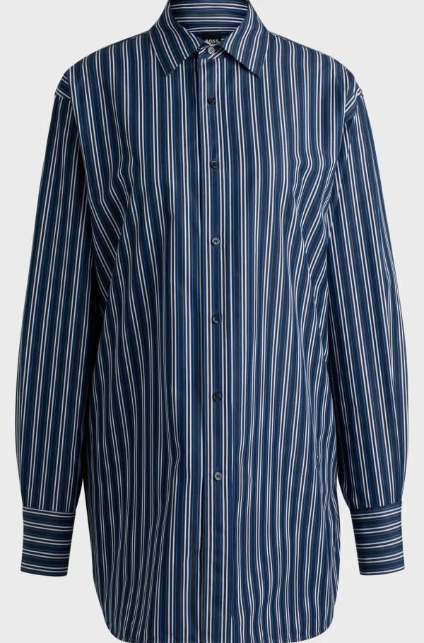 MULHER HUGO BOSS Blusas>Blusa De Ajuste Slim Em Algodão às Riscas Com Monograma