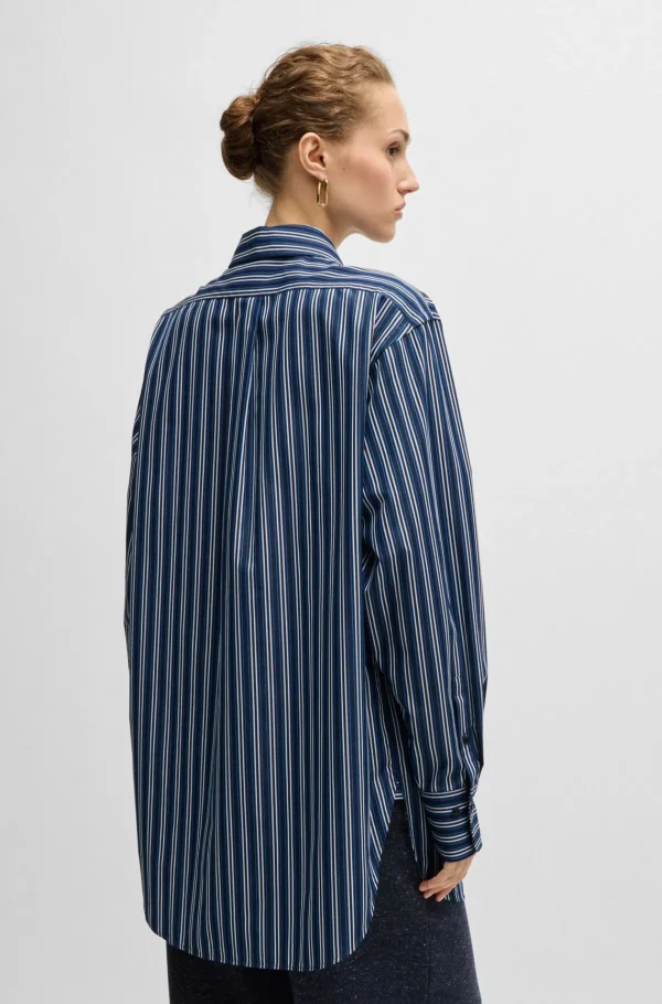 MULHER HUGO BOSS Blusas>Blusa De Ajuste Slim Em Algodão às Riscas Com Monograma