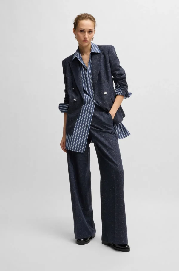 MULHER HUGO BOSS Blusas>Blusa De Ajuste Slim Em Algodão às Riscas Com Monograma