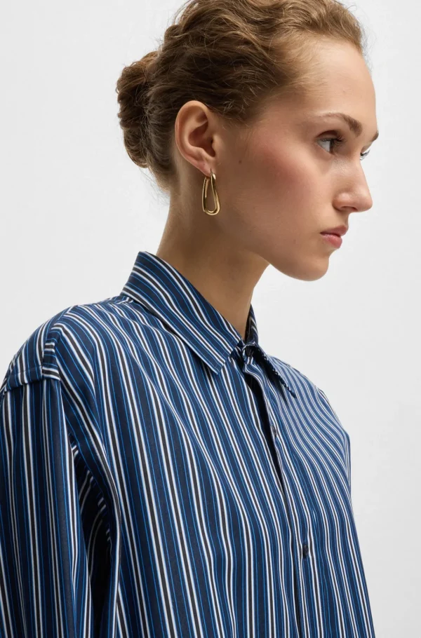 MULHER HUGO BOSS Blusas>Blusa De Ajuste Slim Em Algodão às Riscas Com Monograma