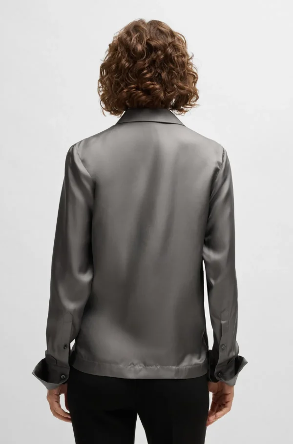 MULHER HUGO BOSS Blusas>Blusa De Ajuste Slim Em Seda Com Frente Envolvente