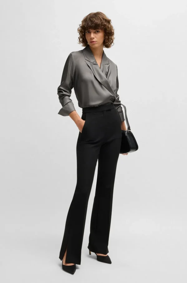 MULHER HUGO BOSS Blusas>Blusa De Ajuste Slim Em Seda Com Frente Envolvente