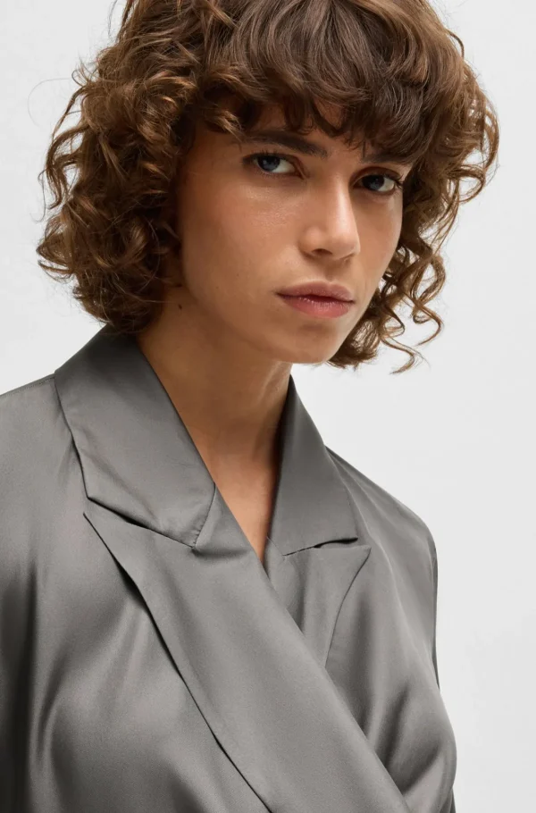 MULHER HUGO BOSS Blusas>Blusa De Ajuste Slim Em Seda Com Frente Envolvente