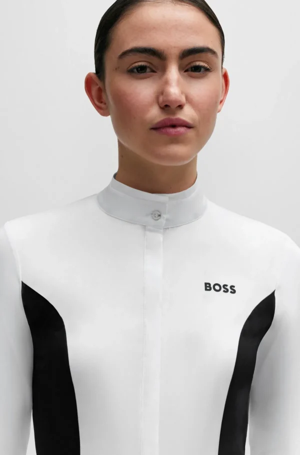 MULHER HUGO BOSS Roupa De Equitação | Blusas>Blusa De Espetáculo Equestre Com Estampado Floral E Inserções Azul-marinho