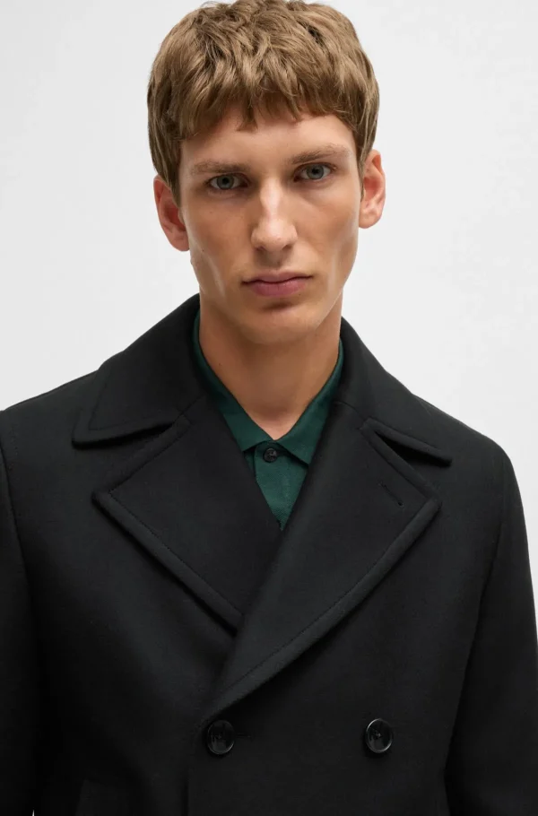 HUGO BOSS Sobretudos E Parkas | Calças E Calções>Blusão Curto Com Fecho De Trespasse Em Ajuste Slim Com Mistura De Lã