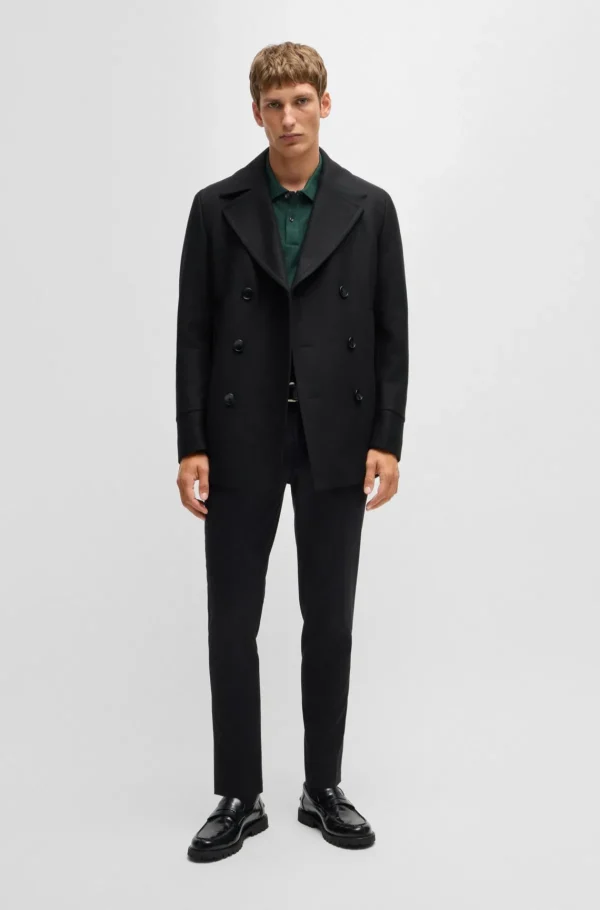 HUGO BOSS Sobretudos E Parkas | Calças E Calções>Blusão Curto Com Fecho De Trespasse Em Ajuste Slim Com Mistura De Lã