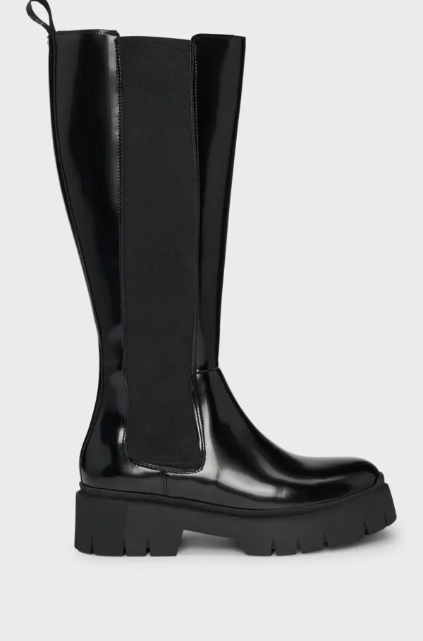 MULHER HUGO BOSS Botas>Botas Chelsea Altas No Joelho Em Pele Sintética