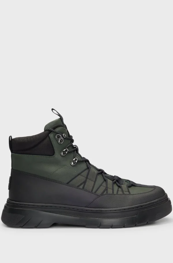 HUGO BOSS Sapatilhas>Botas De Pele Com Acabamentos Em Tecido E Atacadores De Estilo Caminhada