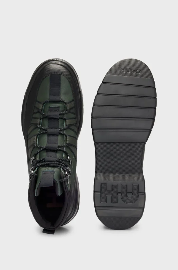 HUGO BOSS Sapatilhas>Botas De Pele Com Acabamentos Em Tecido E Atacadores De Estilo Caminhada