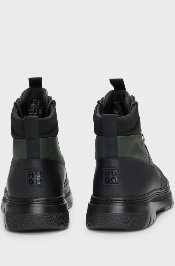HUGO BOSS Sapatilhas>Botas De Pele Com Acabamentos Em Tecido E Atacadores De Estilo Caminhada