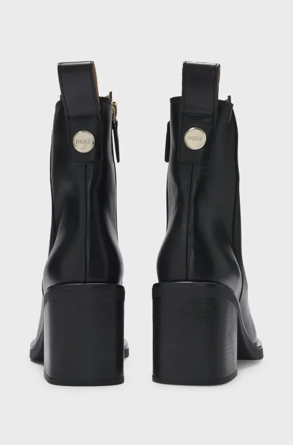 MULHER HUGO BOSS Botas>Botas Em Pele Com Calcanhar De Bloco De 7 Cm