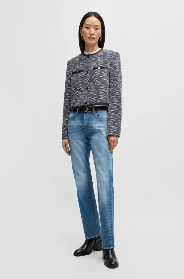 MULHER HUGO BOSS Botas>Botas Em Pele Com Calcanhar De Bloco De 7 Cm