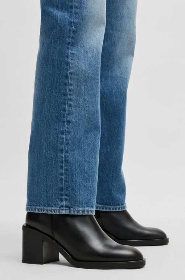 MULHER HUGO BOSS Botas>Botas Em Pele Com Calcanhar De Bloco De 7 Cm