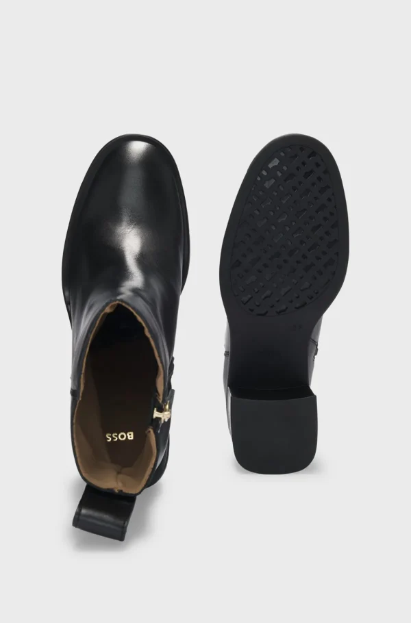 MULHER HUGO BOSS Botas>Botas Em Pele Com Calcanhar De Bloco De 7 Cm