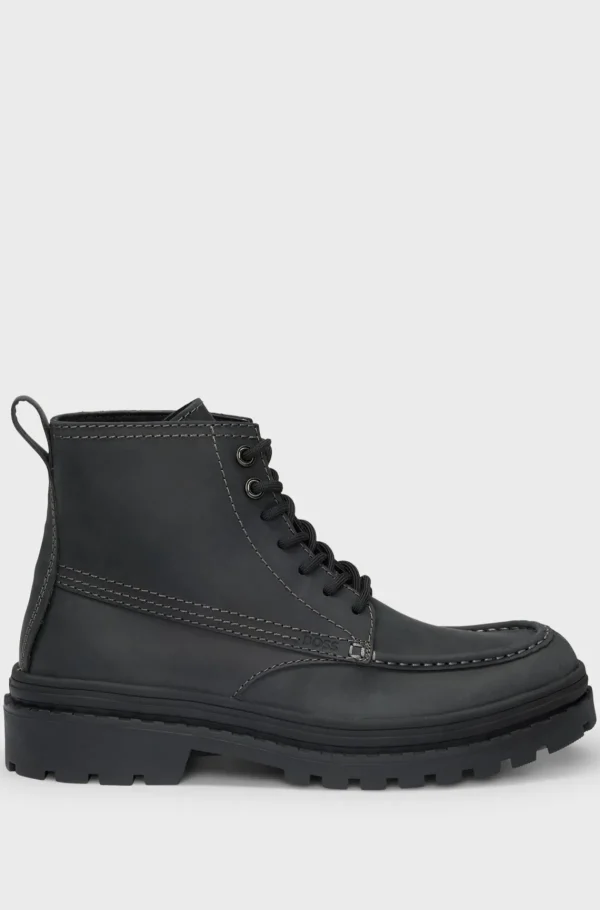 HUGO BOSS Vestuário De Exterior>Botins Com Sola De Borracha Em Pele Pull-up