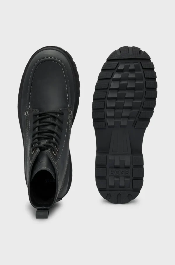 HUGO BOSS Vestuário De Exterior>Botins Com Sola De Borracha Em Pele Pull-up