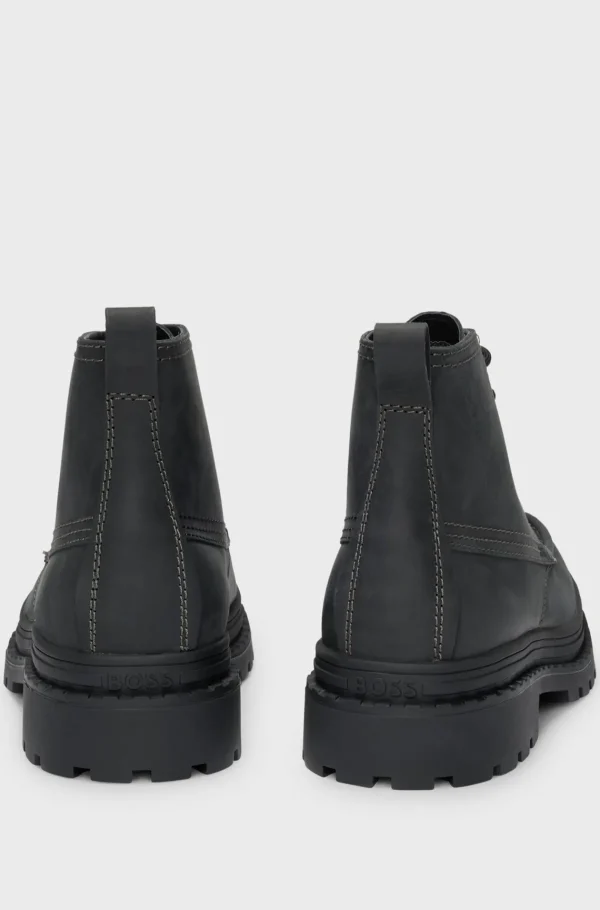 HUGO BOSS Vestuário De Exterior>Botins Com Sola De Borracha Em Pele Pull-up