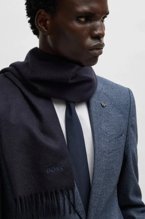 HUGO BOSS Lenços>Cachecol De Caxemira Italiana Com Franjas E Logótipo Bordado