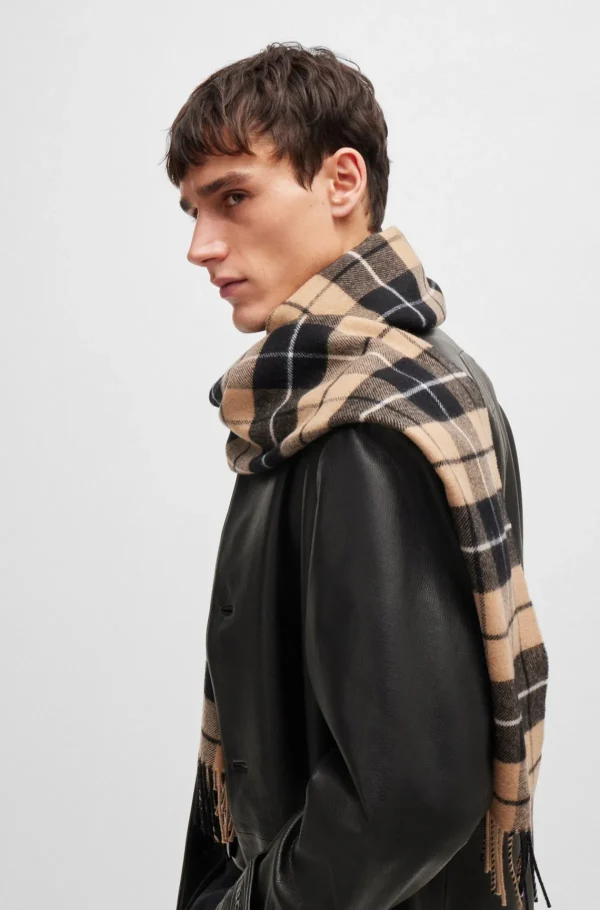 HUGO BOSS Lenços>Cachecol De Lã Com Franjas Torcidas