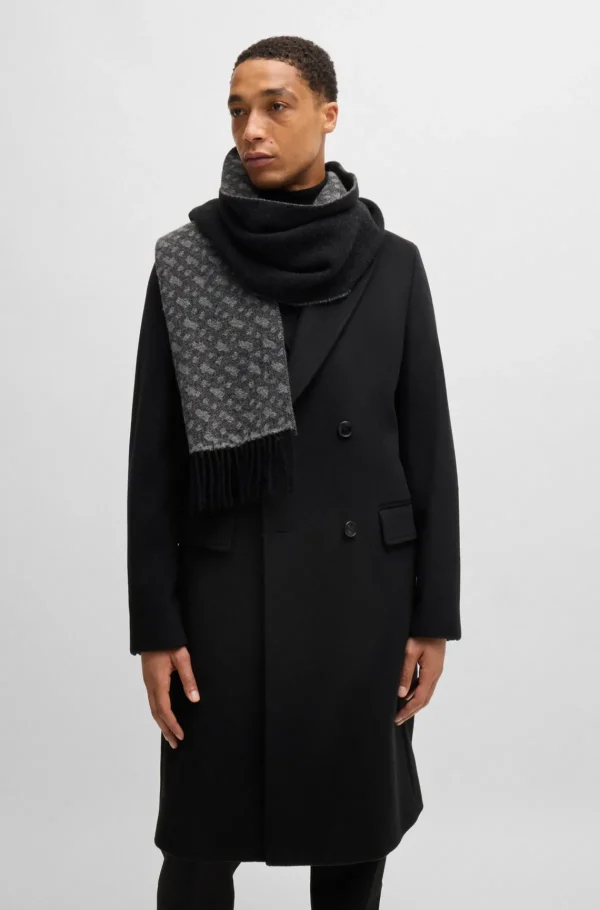 HUGO BOSS Lenços>Cachecol Reversível Em Jacquard De Mistura De Lã