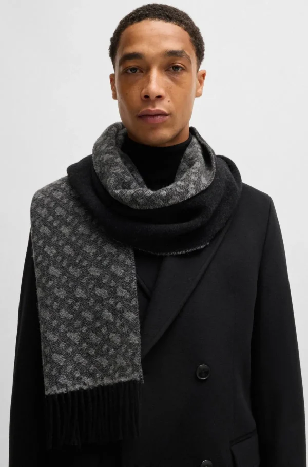HUGO BOSS Lenços>Cachecol Reversível Em Jacquard De Mistura De Lã