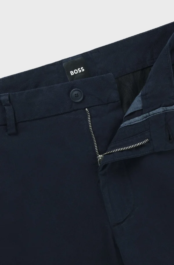 HUGO BOSS Calças E Calções>Calças Com Ajuste Slim Em Mistura De Algodão Estruturada