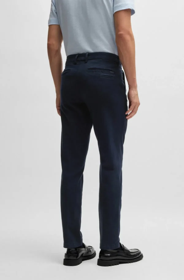 HUGO BOSS Calças E Calções>Calças Com Ajuste Slim Em Mistura De Algodão Estruturada