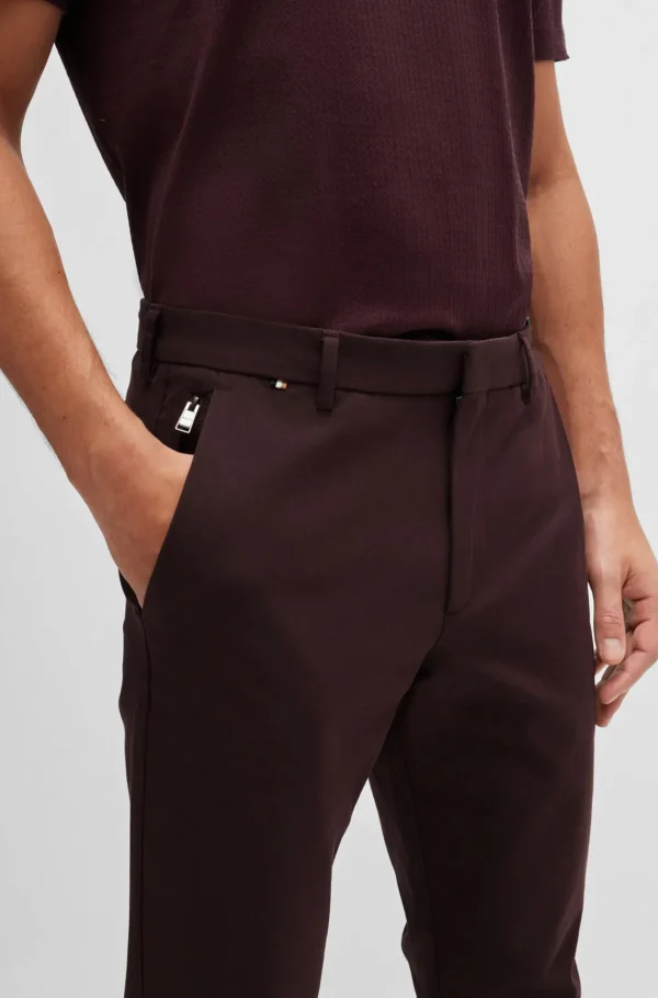HUGO BOSS Calças E Calções>Calças Com Ajuste Slim Em Mistura De Algodão Elástico