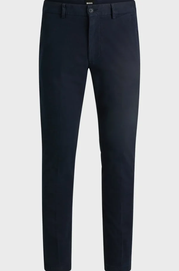 HUGO BOSS Calças E Calções>Calças Com Ajuste Slim Em Mistura De Algodão Estruturada