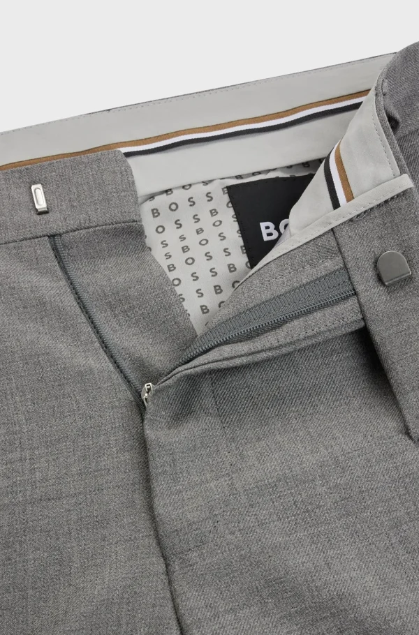 HUGO BOSS Calças E Calções>Calças De Ajuste Descontraído Em Lã Virgem Com Micropadrão