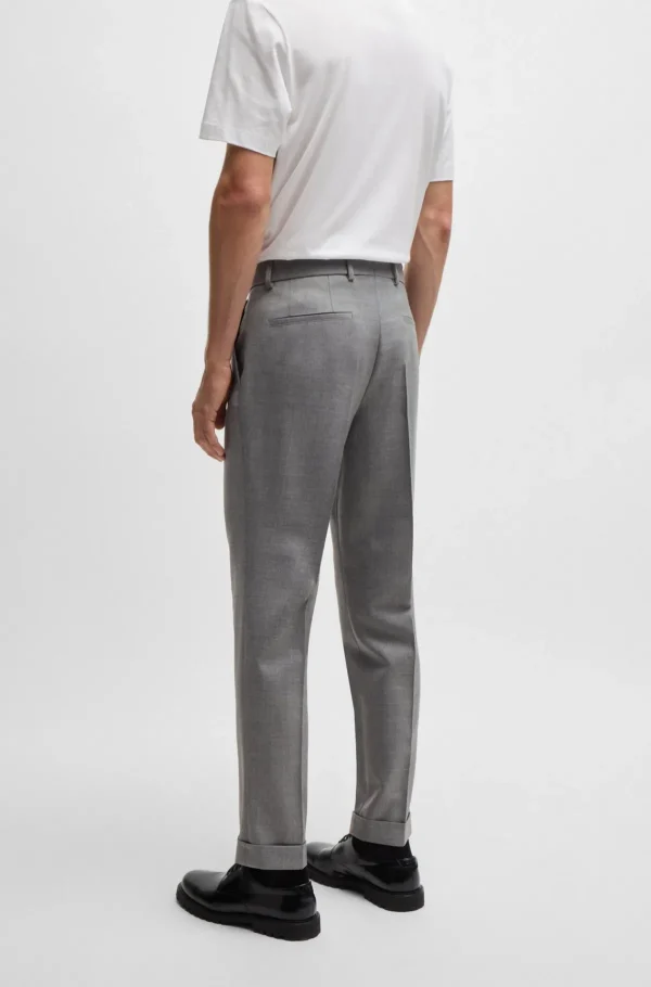 HUGO BOSS Calças E Calções>Calças De Ajuste Descontraído Em Lã Virgem Com Micropadrão