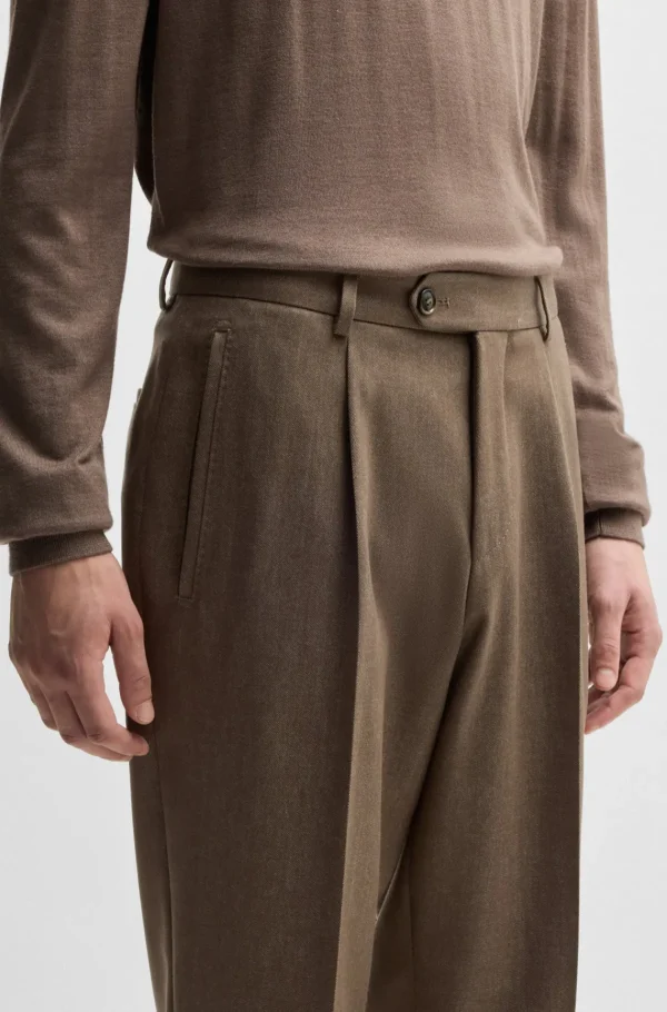 HUGO BOSS Calças E Calções>Calças De Ajuste Descontraído Em Lã Virgem Com Padrão