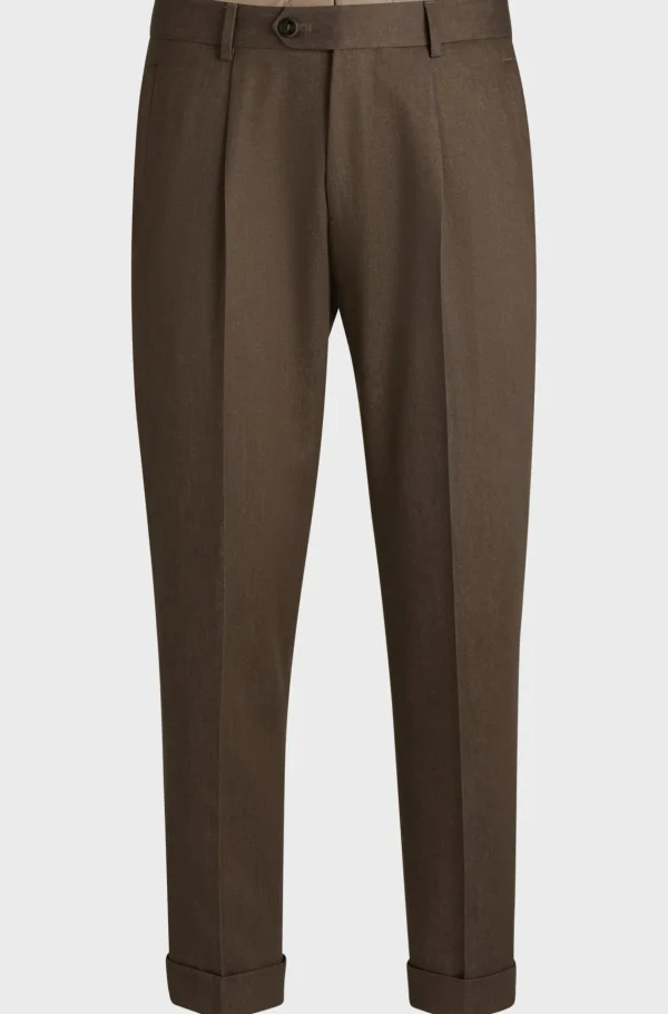 HUGO BOSS Calças E Calções>Calças De Ajuste Descontraído Em Lã Virgem Com Padrão