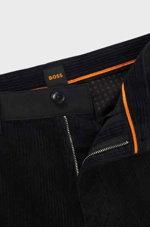 HUGO BOSS Calças E Calções>Calças De Ajuste Direito Em Bombazina De Algodão Com Cintura Contrastante