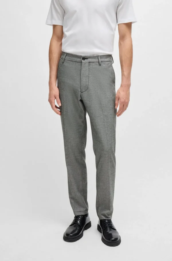 HUGO BOSS Calças E Calções>Calças De Ajuste Regular Em Material Com Microxadrez