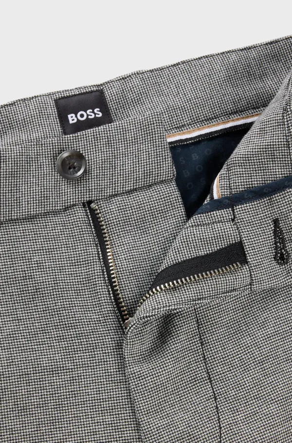 HUGO BOSS Calças E Calções>Calças De Ajuste Regular Em Material Com Microxadrez