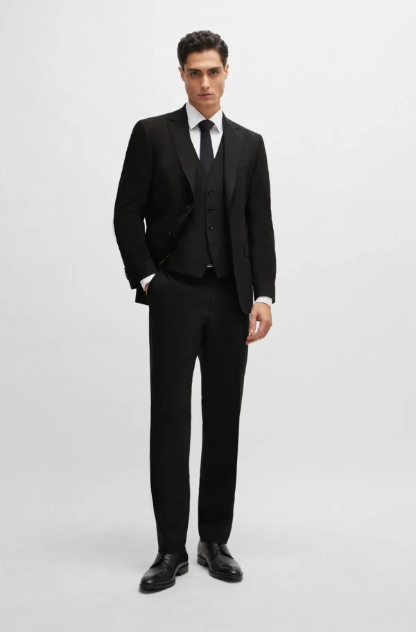 HUGO BOSS Calças E Calções>Calças De Ajuste Regular Em Lã Virgem Elástica
