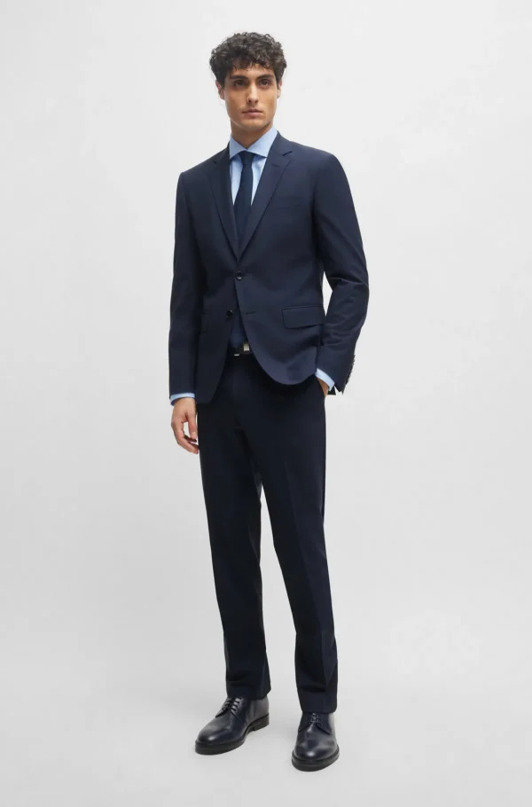 HUGO BOSS Calças E Calções | Artigos Essenciais>Calças De Ajuste Regular Em Lã Virgem Elástica