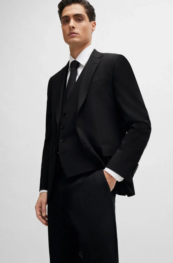 HUGO BOSS Calças E Calções>Calças De Ajuste Regular Em Lã Virgem Elástica